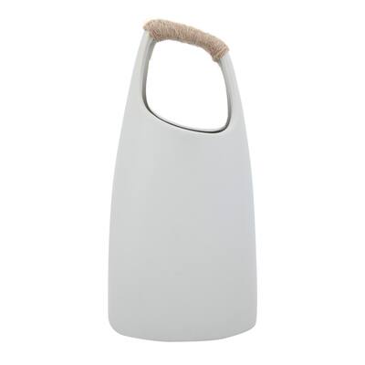 Stoneware Vase with Rattan Wrapped Top Handle