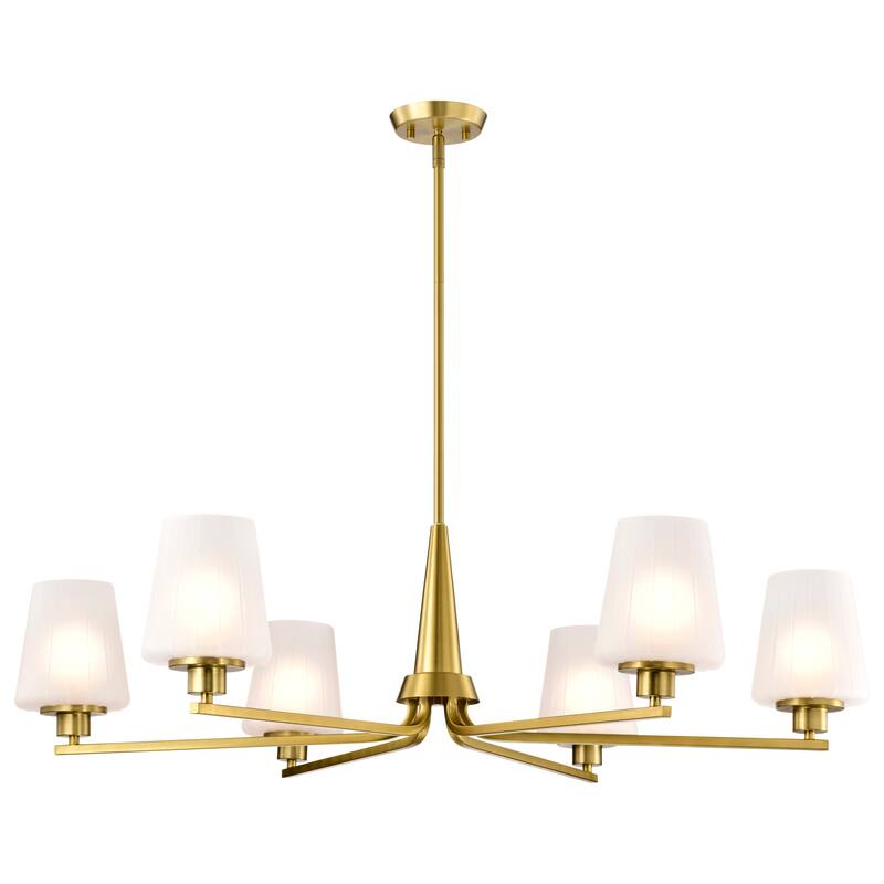 Lune 6 Light Chandelier Vintage Brass Finish Etched White Glass - Vintage Brass