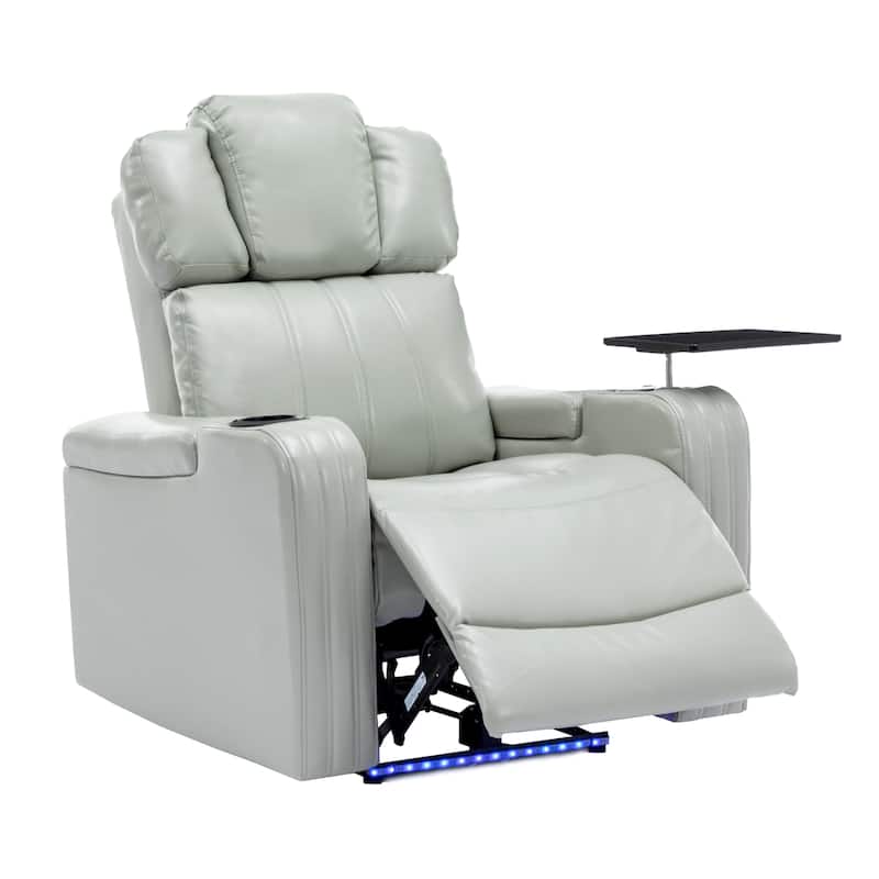 PU Leather Massage Chair with Cup Holder, Bluetooth Speaker and USB Ports Home Theater Recliner with Tray Table