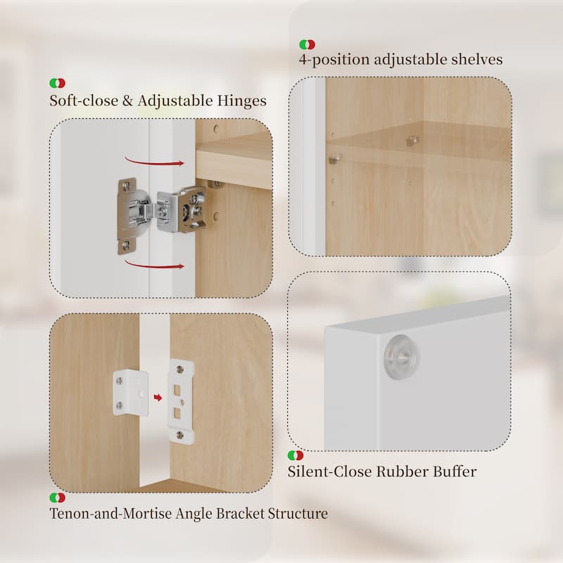 24 Inch White Shaker Double Door Wall Cabinet Solid Wood with 2 adjustable shelves for Kitchen, Bathroom and Garage Storage