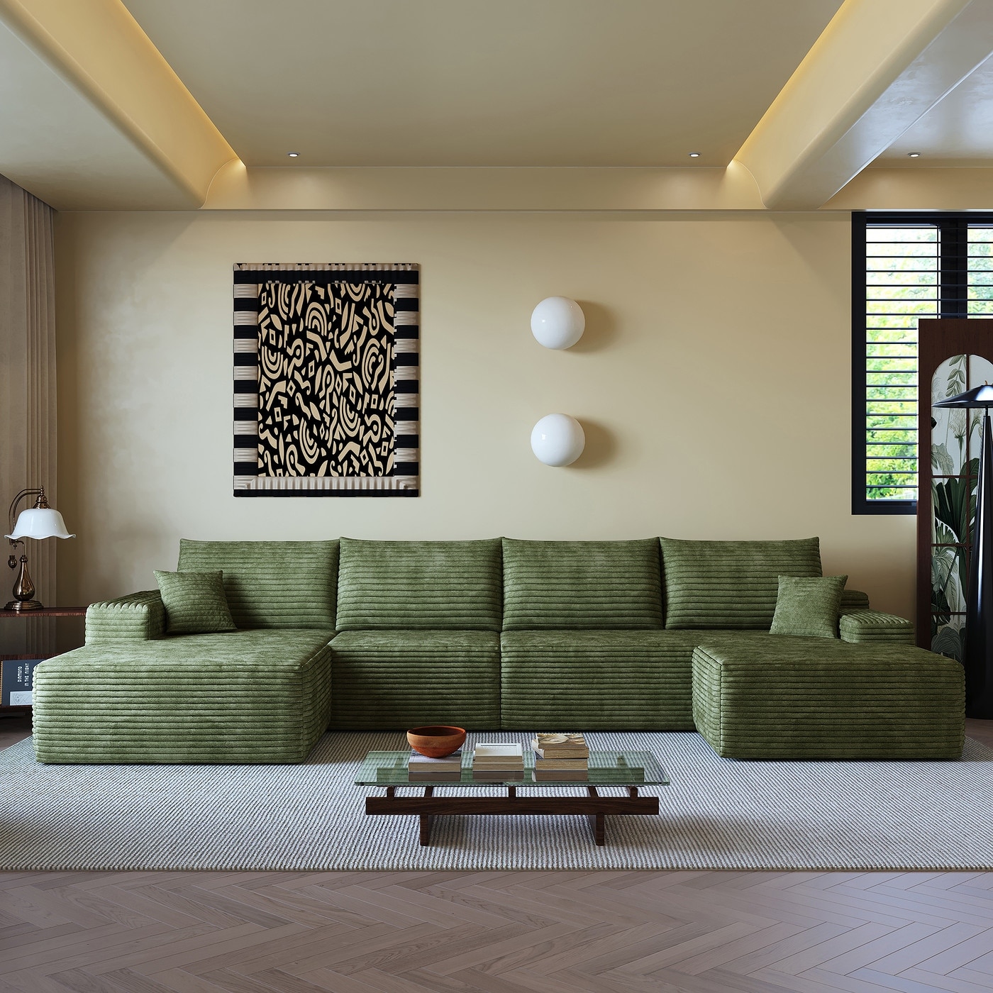 Sofa 135-in Casual Green 4 -seater Left Sectional - 8' x 10
