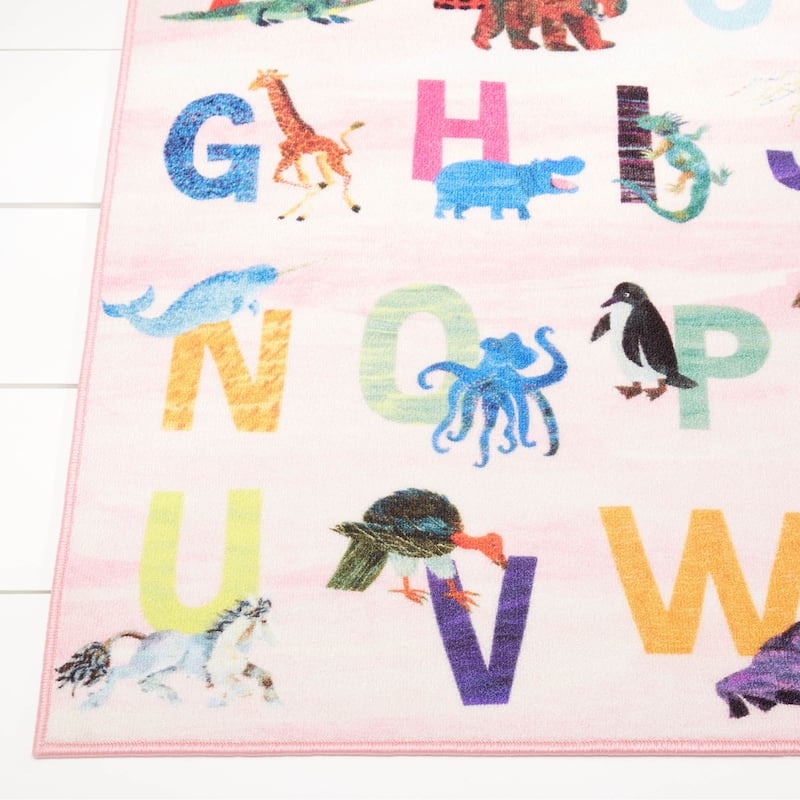 Eric Carle Elementary Pink Alphabet Machine Washable Kids Area Rug