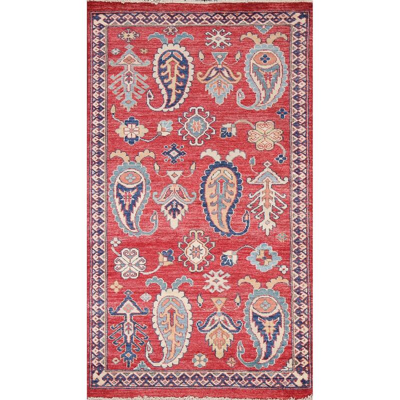 Vegetable Dye Geometric Paisley Super Kazak Area Rug Wool Hand-knotted - 2'10" x 5'0"