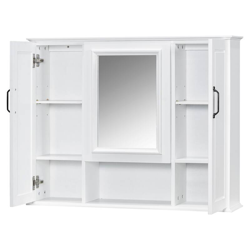 Roomfitters 36" Bathroom Medicine Cabinet, Textured Wall Mounted Mirror Cabinet with 3 Doors & Open Shelf