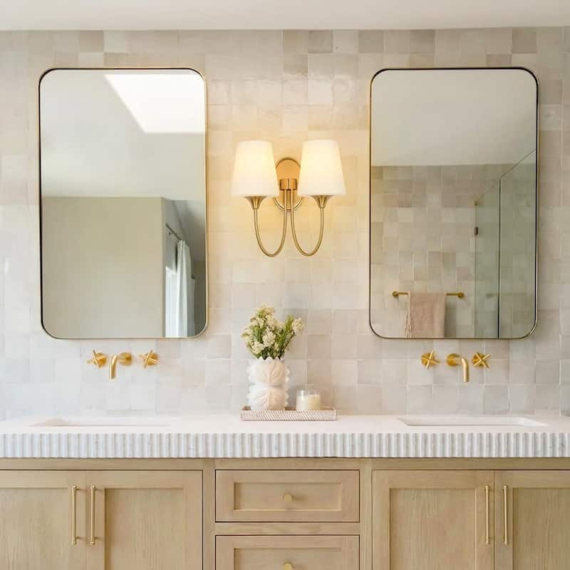 Mid-century 2-Light Frosted Wine Glass Armed Wall Sconce - 13.4 in