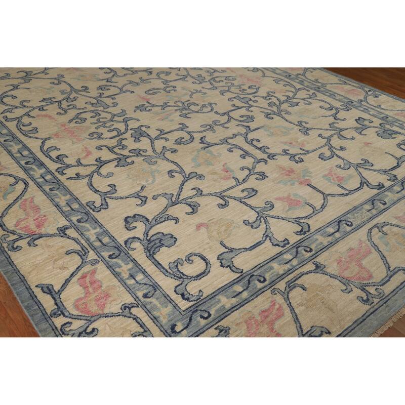 Hand Knotted Oriental 100% Wool Carpet Transitional All-Over Beige & Ivories Oushak Area Rug - 11' 9'' X 8' 10''