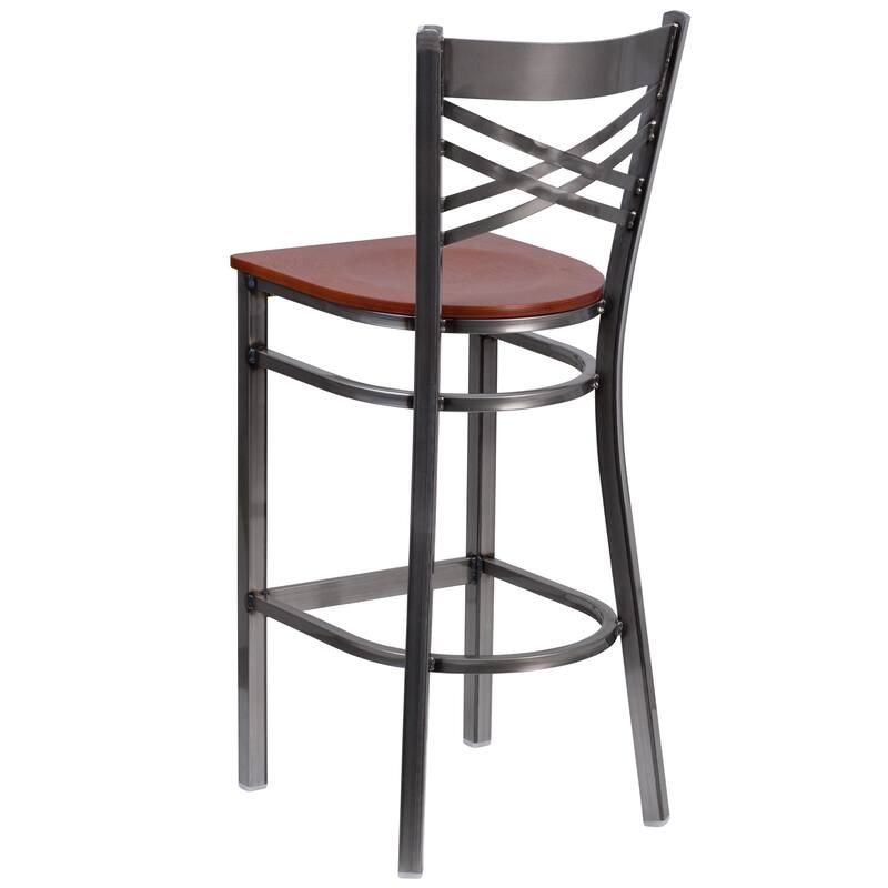 2 Pack Clear Coated ''X'' Back Metal Restaurant Barstool - 17"W x 18"D x 42.25"H