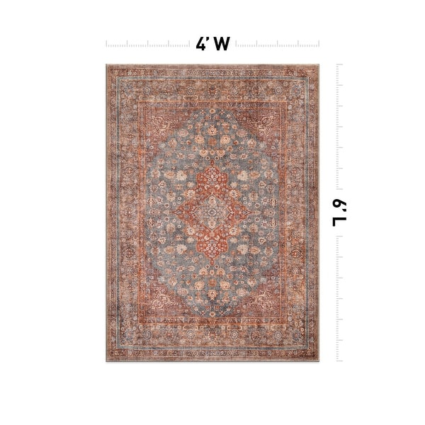 dimension image slide 17 of 27, Traditional Flat Pile Washable Rug – Pet Friendly, Non-Slip, Ideal for Living Room, Entryway, or Bedroom