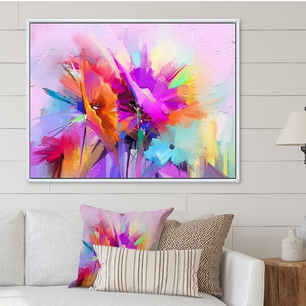 slide 2 of 8, Designart "Abstract Paintbrush Spring Flower Bouquet XI" Traditional Floral Framed Canvas Art Print 12 in. wide x 20 in. high - White