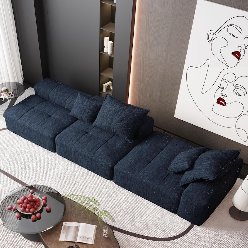 Modern Oversized Modular Sectional Sofa in Blue with Sparkling Chenille Fabric and No Assembly