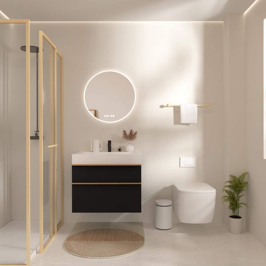 30 Inch Black Wall Mounted Bathroom Vanity With Sink, 2 Soft-Close Drawers, Pre-Assembled,Modern Floating Cabinet