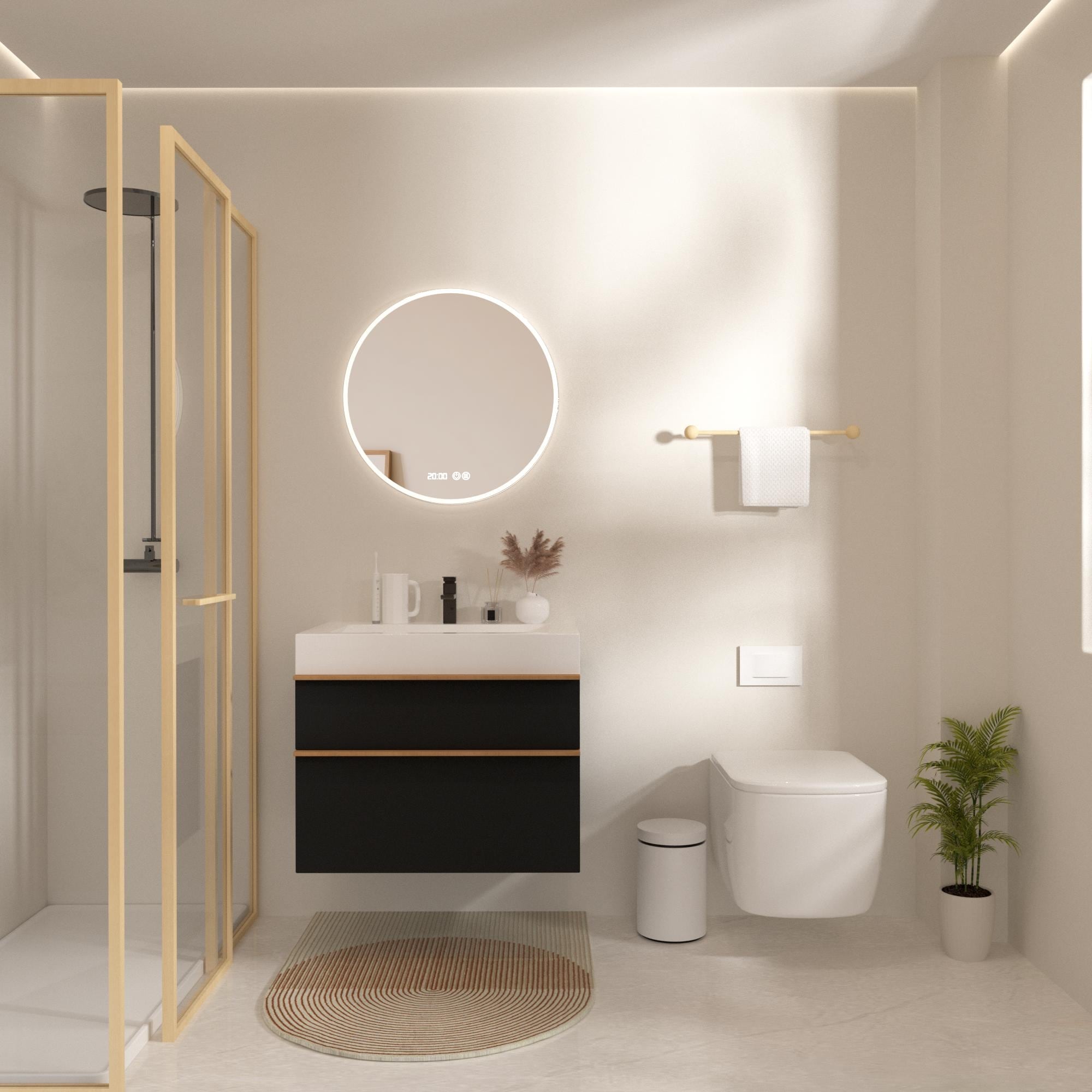 30 Inch Black Wall Mounted Bathroom Vanity With Sink, 2 Soft-Close Drawers, Pre-Assembled,Modern Floating Cabinet