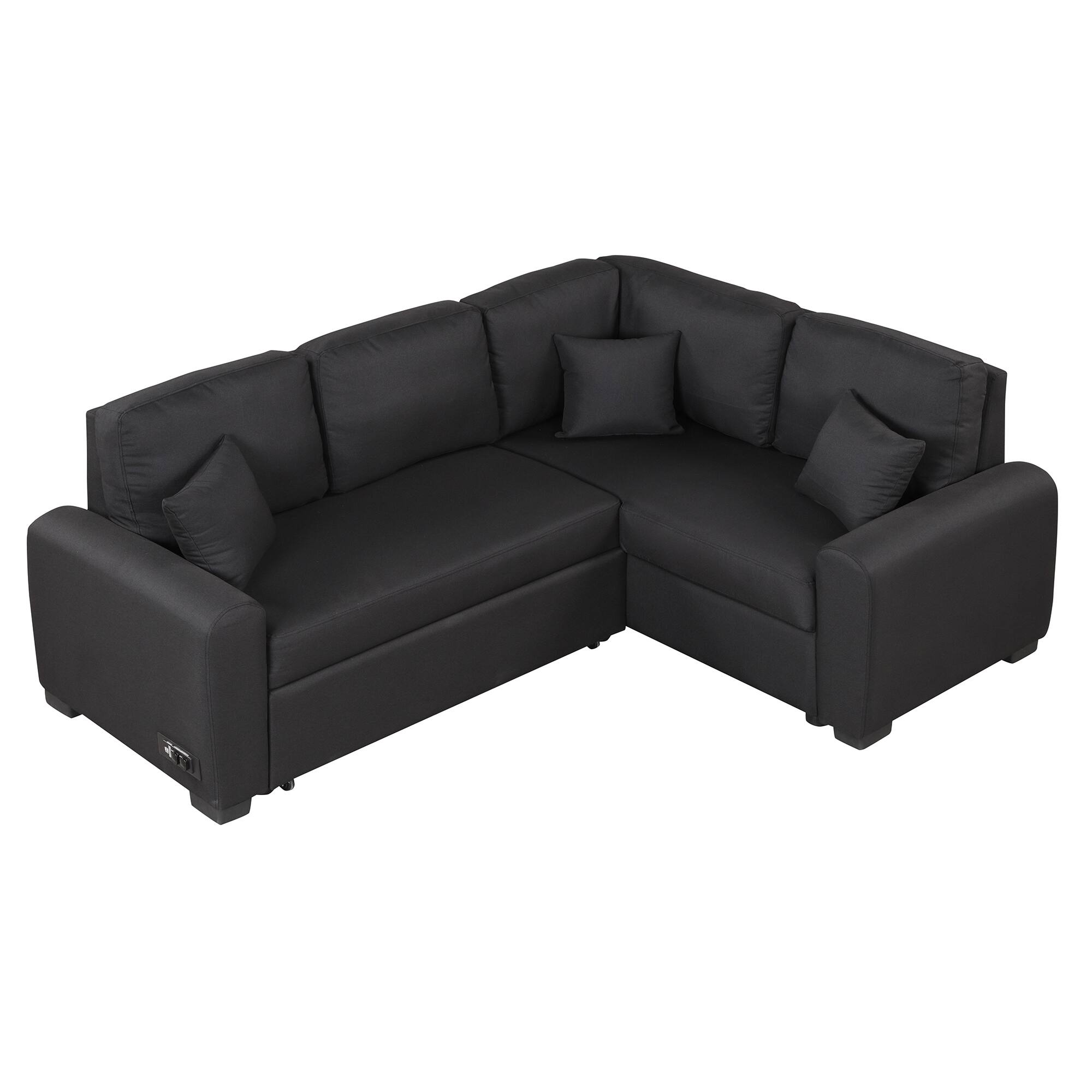 Black Recliner Sofa, Lshape Sectional Sleeper Sofa w/ Pull Out Bed