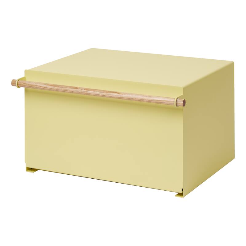 Yamazaki Home Bread Box - Two Styles, Steel and Wood, Horizontal, Holds 22.2 lbs - L 14.37 x W 16.93 x H 9.45 inches