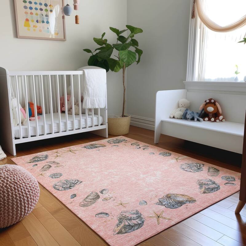 Premium Washable Super Soft Coastal Shell Border Mayfield Rug - Peach - 5' x 7' 6" - Rectangle