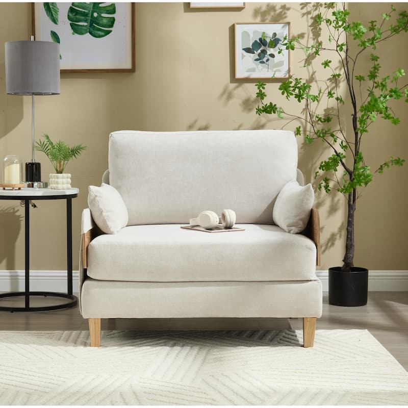 Chenille Upholstered 3-in-1 Convertible Sleeper Foldable Sofa Bed Recliner Chair with 3 Pillows - Beige