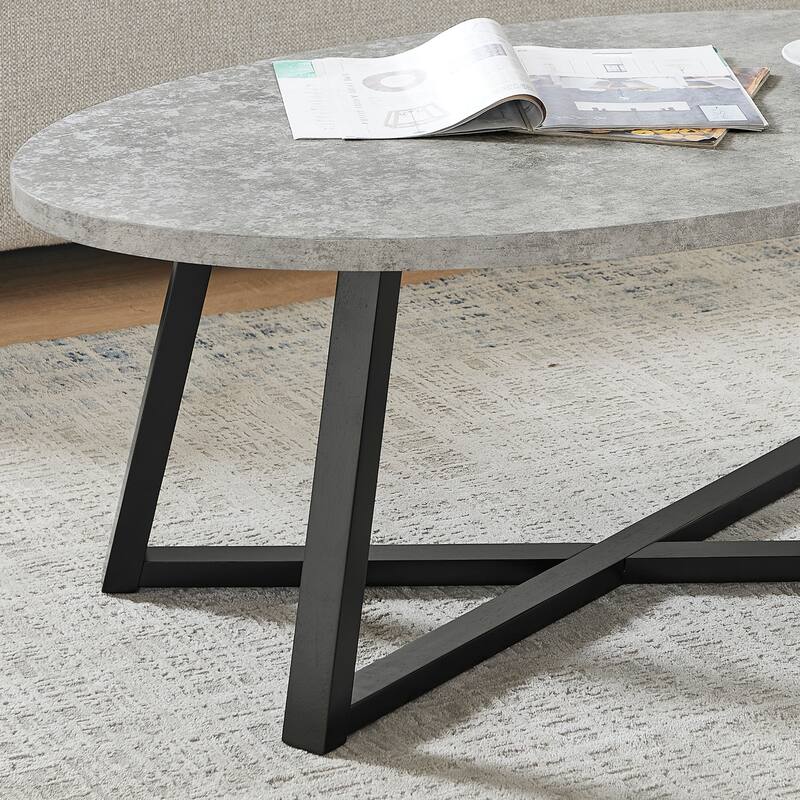 Roundhill Furniture Modern Harmony 3-Piece Wood Oval Coffee Table Set