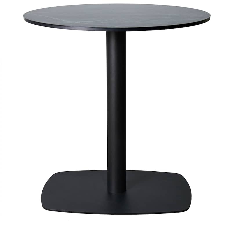 Vail Round Dining Table with 27 in. MDF Tabletop in Black Stainless Steel Square Base Accent Kitchen Table - Black