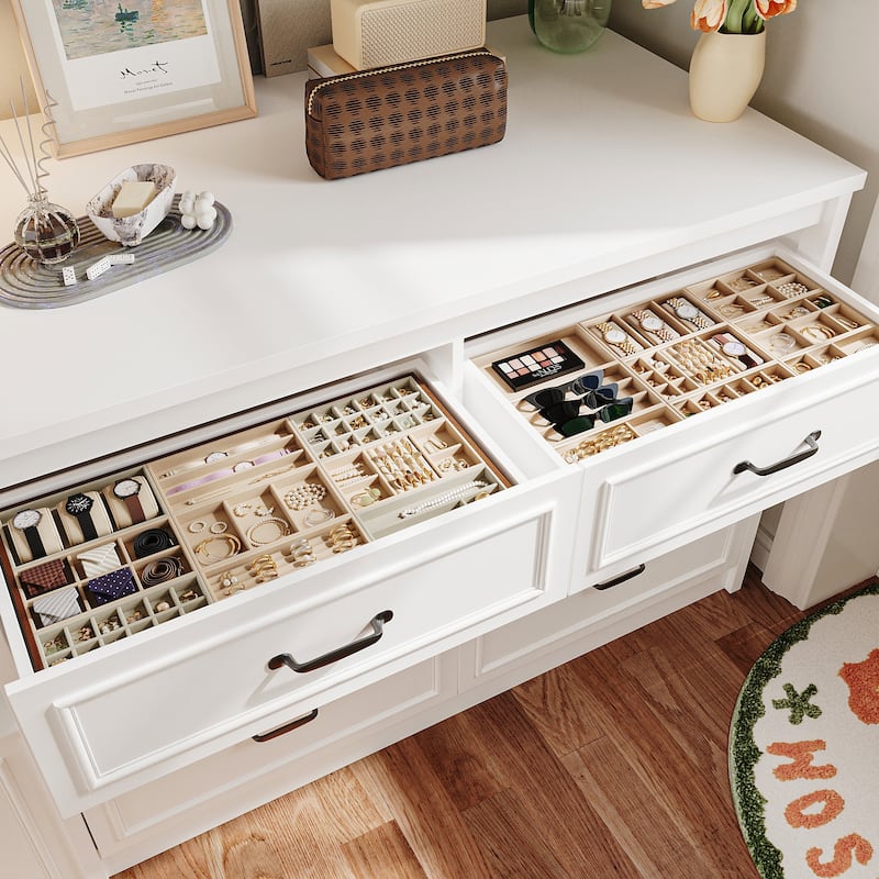 White Dresser with Seat and Storage 6 Drawer Closet Island Cabinet Bedroom Organization Bench