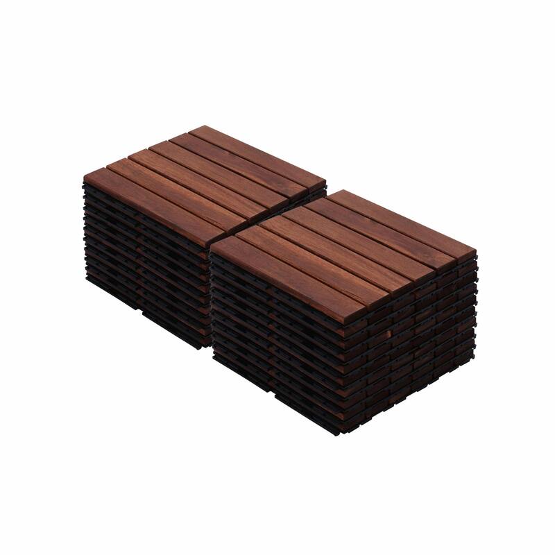 12" x 12" Square Acacia Hardwood Interlocking Deck Tiles Striped Pattern
