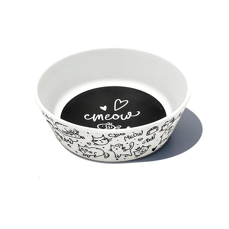 Black & White Meow, Small Bowl, 1.5 cups , Set of 2