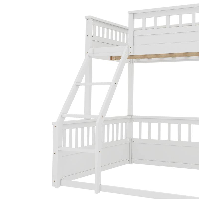 Roomfitters Twin XL over Queen Bunk Bed with Ladder and Safety Guardrails, Space-Saving Wood Frame, White