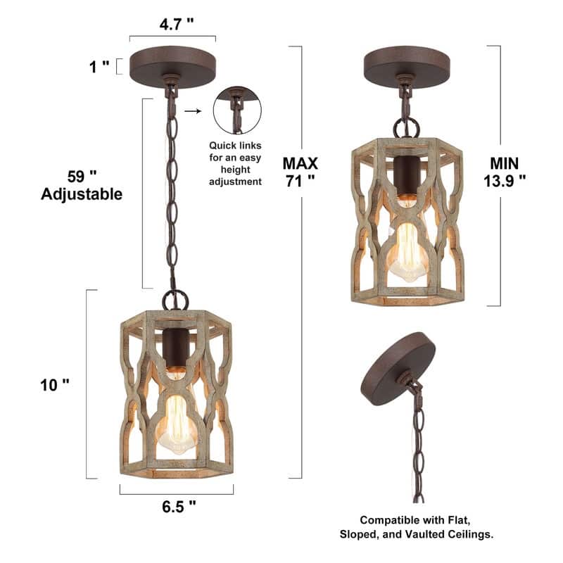 Woodly Modern Farmhouse 1-Light Cylinder Wood Island Pendant Lights for Dining Room - Brown - 6.5" D x 10" H