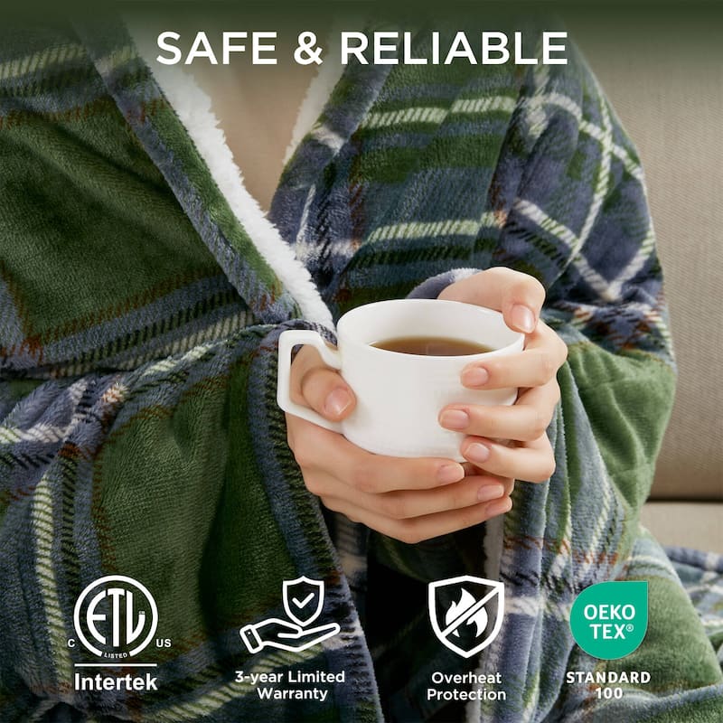 Woolrich Print Plush to Sherpa Heated Throw