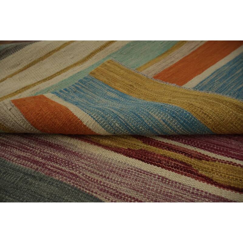 Hand Woven Oriental 100% Wool Carpet Southwestern Modern Multi-Colored Kilim Area Rug - 6' 11'' X 4' 2''