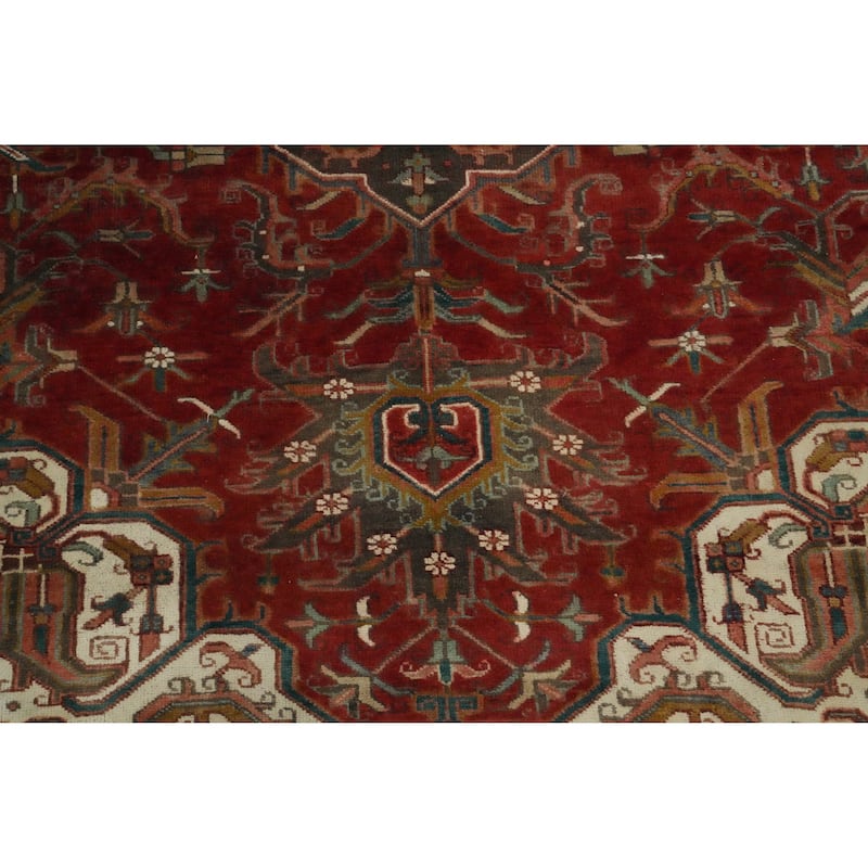 Hand Knotted Oriental 100% Wool Carpet Traditional Floral Red Heriz Area Rug - 10' 5'' X 7' 7''