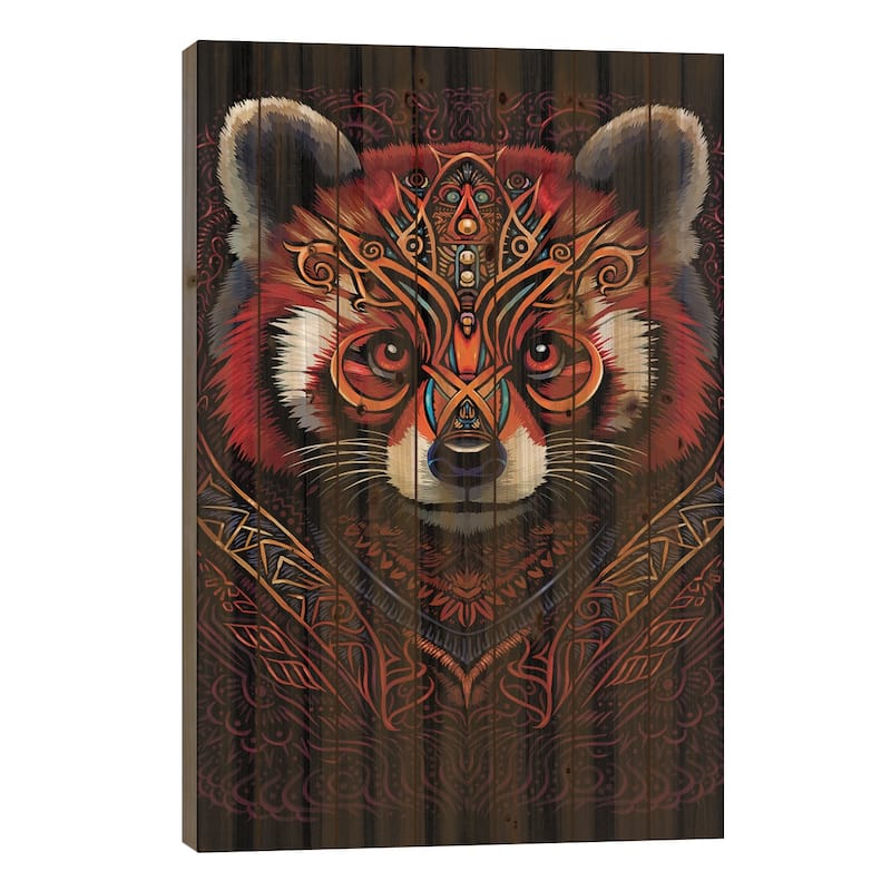 Indian Tribal Red Panda Print On Wood by Alberto Perez - Multi-Color - 26x18x1.5