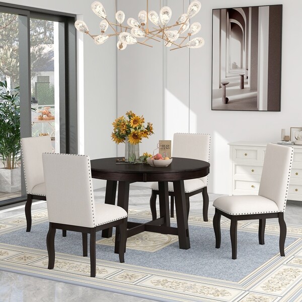 Dark wood round new arrivals dining table set