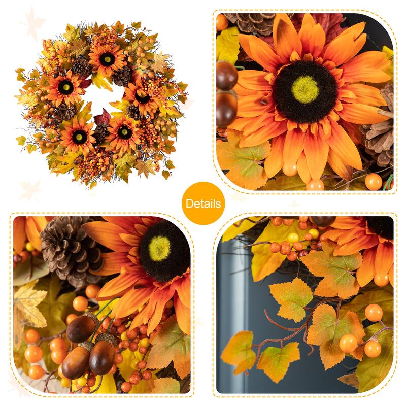 Glitzhome 3ft Fall Sunflower Leaf Potted Tree Thanksgiving Porch Decor