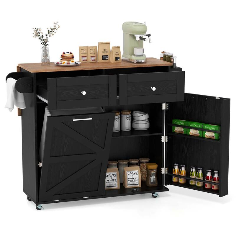 Costway Rolling Kitchen Island Kitchen Island Cart with Drop Leaf - See Details - Black