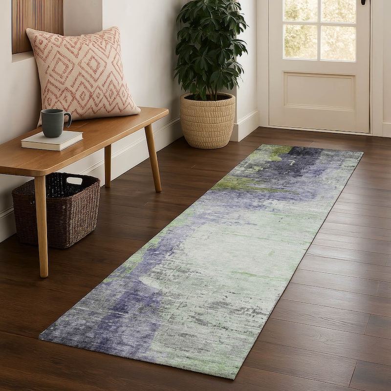 Premium Washable Super Soft Abstract Soid Mayfield Rug - Plum - 2'3" x 7'6"
