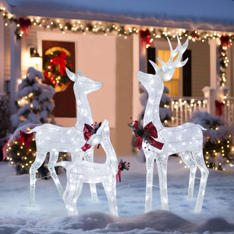 VEIKOUS 4.5 ft. 3D LED Reindeer Family Christmas Holiday Yard Decoration - White