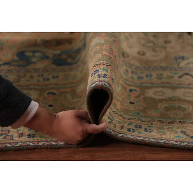 Floral Orange Mashad Persian Area Rug Hand-Knotted Wool Carpet - 9'7"x 12'7"