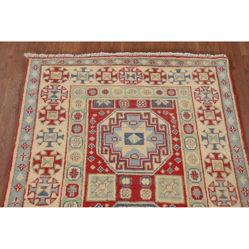Red Kazak Runner Rug Hand-Knotted Oriental Wool Carpet - 2'7" x 9'8"