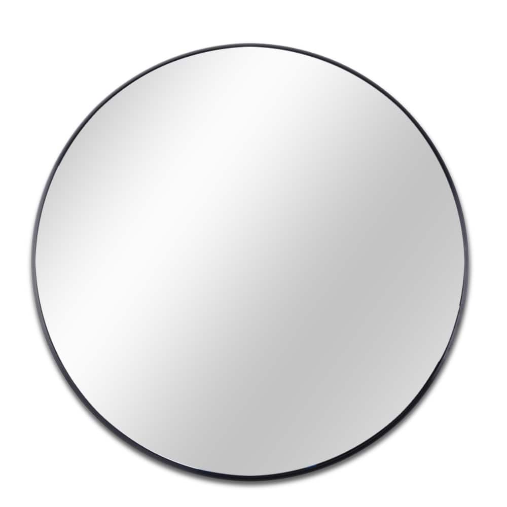 36 Inch Brushed Aluminum Frame Black Round Wall Mirror