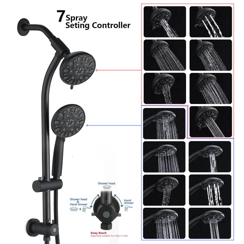 YASINU Drill-Free Slide Bar Combo Rain Showerhead Dual Shower Head Spa System with Valve