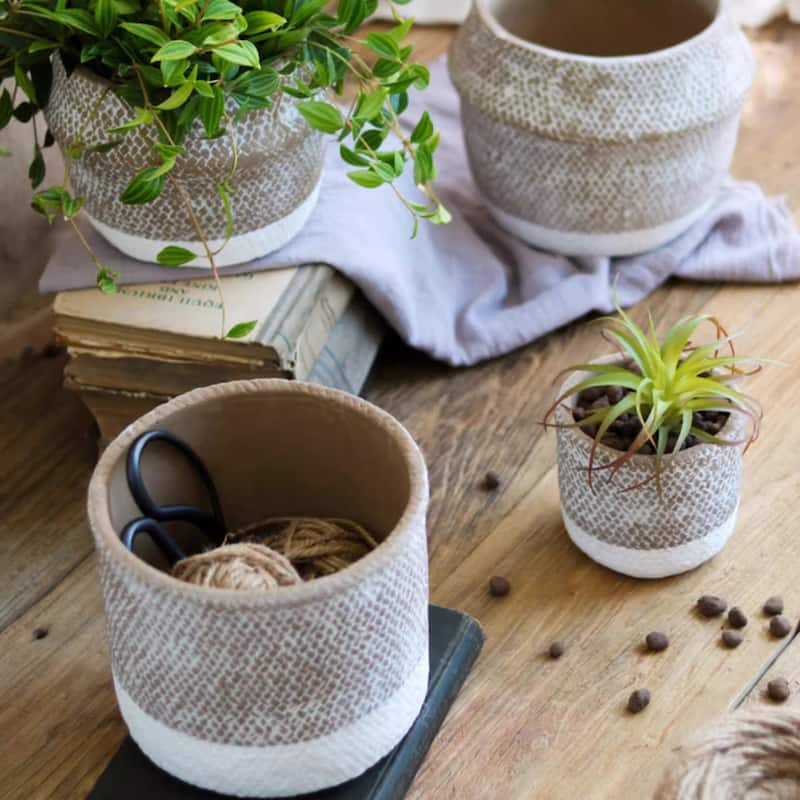 RusticReach Boho Straw-Look Flower Planter