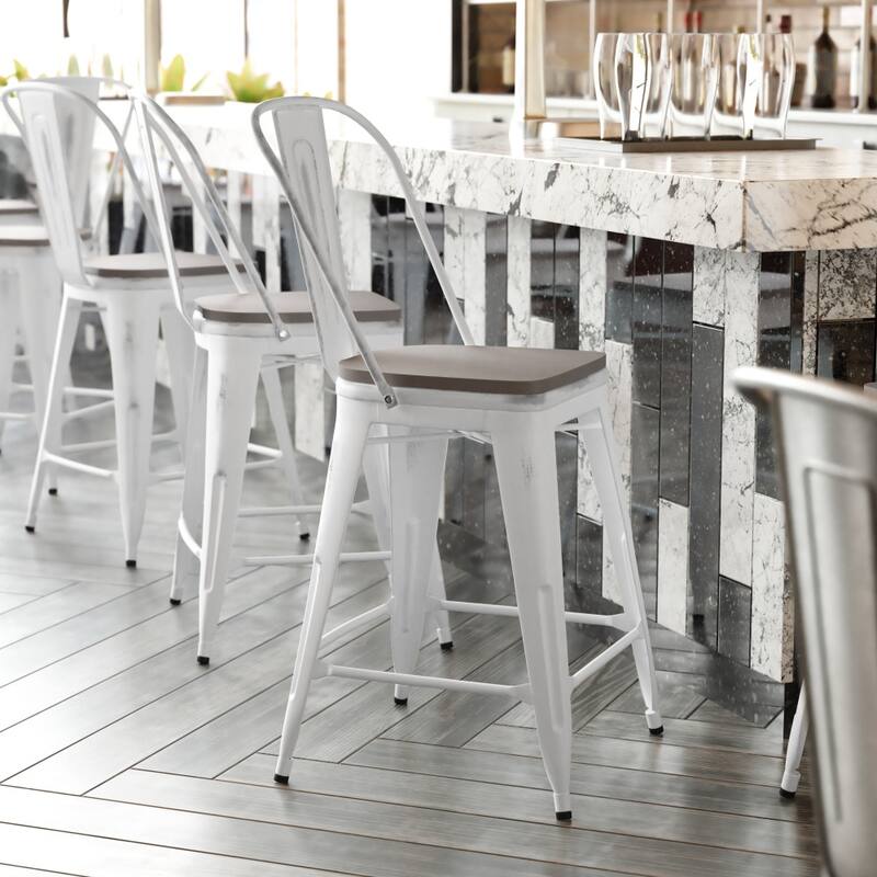 All-Weather Counter Height Stool with Poly Resin Seat - White/Grey