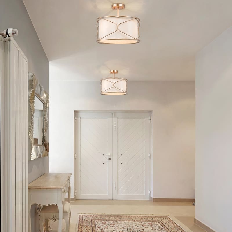 Modern Glam Farmhouse 3-light Semi-flush Mount Drum Fabric Ceiling Lights Hallway Bedroom Entryway - D16'' x H12.5''