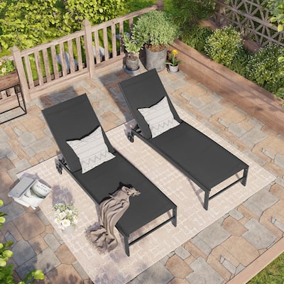 Outdoor Wheel Adjustable Chaise Lounge Chairs 5 Reclinig Position Aluminum Sun Lounger