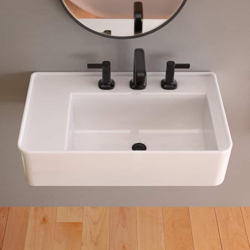 Whitehaus B-RA75-3H 29-1/2" Rectangular Vitreous China Wall Mounted
