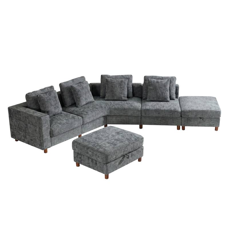 GDFStudio - Modular Chenille 4-Seater 144" Oversized Sectional Sofa with Ottomans