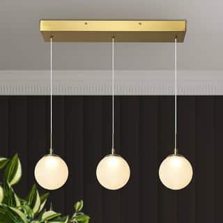 Modern 3-Light Gold LED Chandelier Linear Glass Island Lights for Dining Room - 23 “