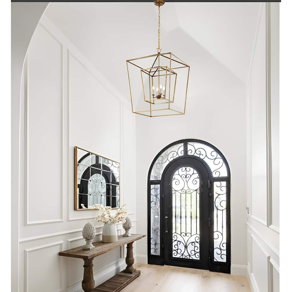 Large Open Cage Gold Geometric Lantern - Sci-fi Medieval New Age Big High Ceiling Chandelier