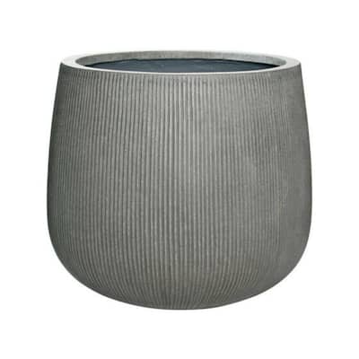 Pottery Pots 21.65"W Large Round Dark Grey Ficonstone Indoor Outdoor Vertically Ridged Pax Planter