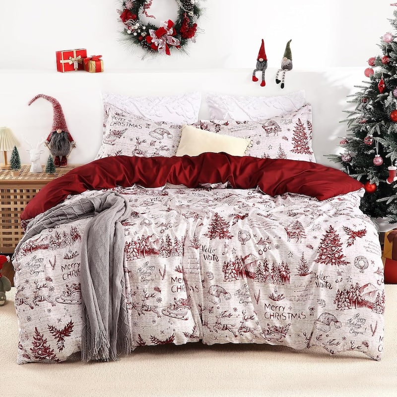 Christmas Soft Breathable Duvet Cover and Pillow Shams Set, Bedding Set - Queen
